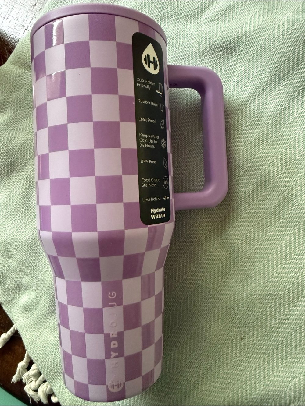 New! Hydrojug 40oz Lavender Checkers traveler